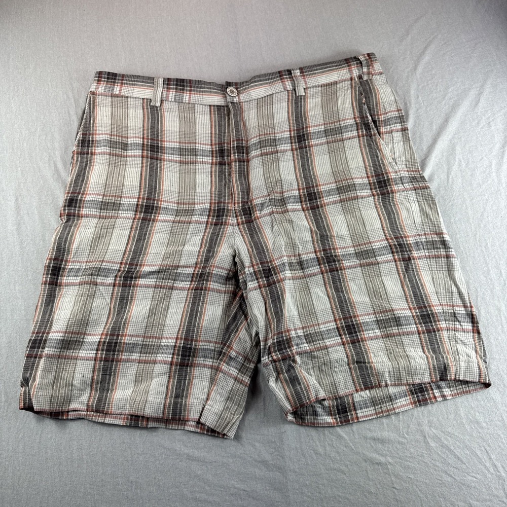 Tommy Bahama Linen Silk Blend Shorts Mens 38 Beige Plaid Luxury Preppy Beach